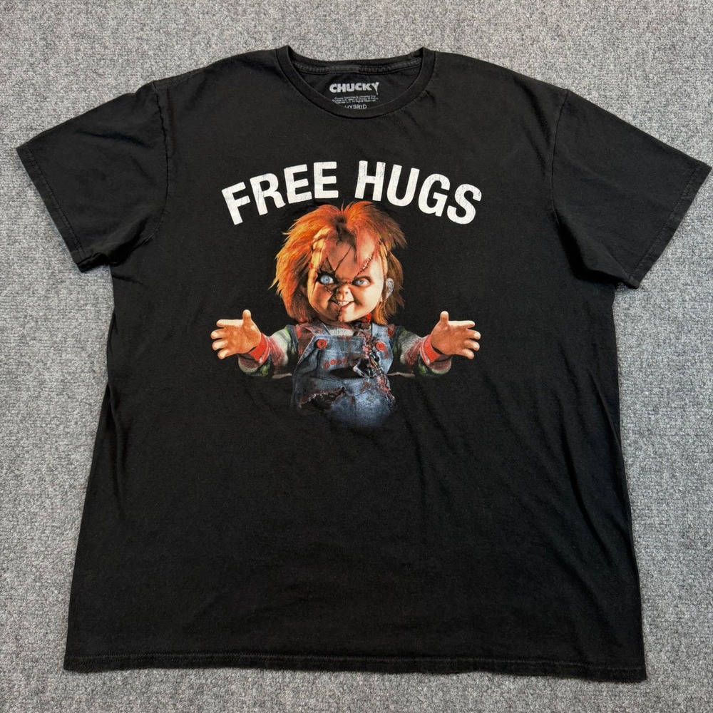 Chucky Free Hugs Graphic T-Shirt Mens Large Black Horror Movie Hybrid Apparel